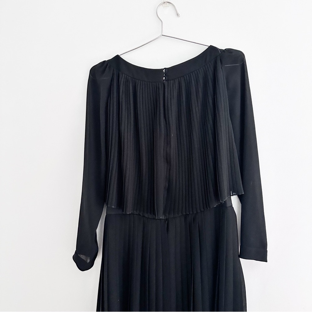 Vintage Black Pleated Midi Dress Sheer Sleeves Union Made Size 2-4 - Picture 10 of 11